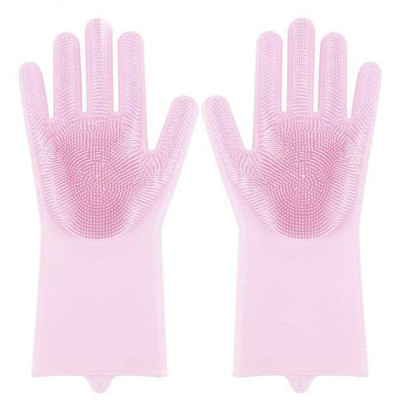 Силіконові рукавички Magic Silicone Gloves Pink для прибирання чистки миття посуду для будинку. Колір рожевий Силіконові рукавички Magic Silicone Gloves Pink для прибирання чистки миття посуду для будинку. Колір рожевий