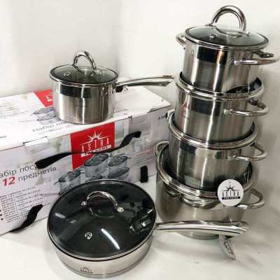 Набір посуду 12 предметів ASTRA A-2412, набір казанів, набір каструль з нержавіючої сталі 
