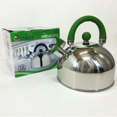 Чайник Unique со свистком UN-5302 2.5 л, хороший чайник со свистком, чайник на плиту. Цвет: зеленый 