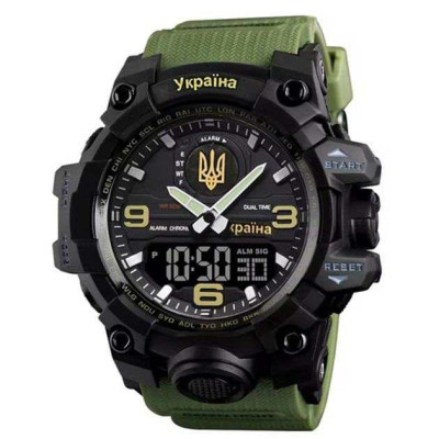 Годинник наручний чоловічий SKMEI 6851/1586AG, Військовий чоловічий наручний годинник зелений, Годинник спортивний 