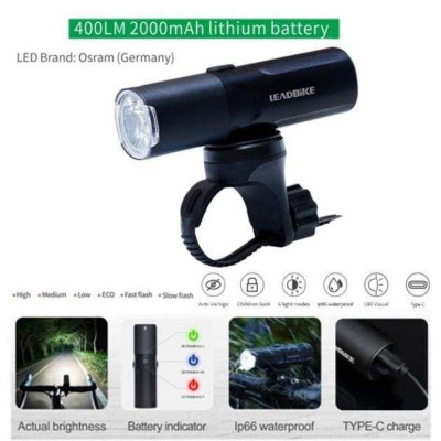 Велофара потужна LEADBIKE M02-OSRAM 400LM, Фара led для велосипеда, Фара велосипедна передня 