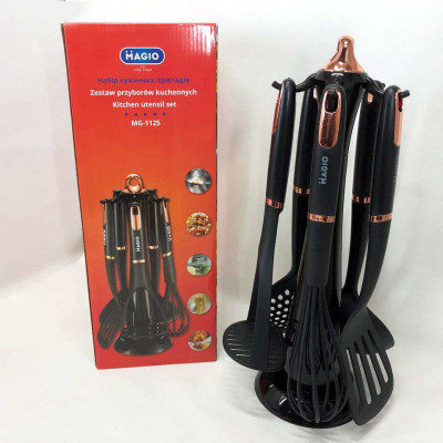 Набір кухонних приладів Magio MG-1125, набір поварешок на підставці, набір силіконових приладів для кухні 