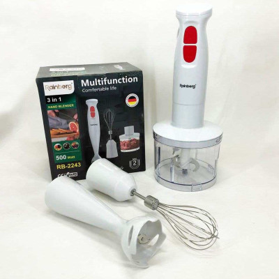 Блендер 3в1 Rainberg RB-2243 500W занурювальний блендер подрібнювач для молочних коктейлів. Колір: білий 