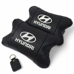 Набір подушок для авто Hyundai 2шт, натуральна шкіра, чорний колір, комфортні підголовники в автомобіль