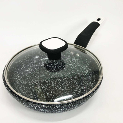 Сковорода із кришкою 20 см світлий граніт UNIQUE UN-5113 | Антипригарна сковорода Гранітна сковорода 