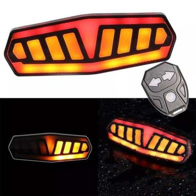 Велоліхтар FY-1828 із зазначенням поворотів (red+yellow), ЗУ Type-C, Мигалка з акумулятором на велосипед 