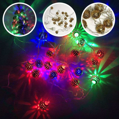 Гірлянда металеві кульки, різнобарвна, провід прозорий, 3м 