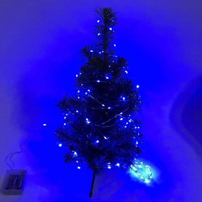 Гірлянда світлодіодна роса на батарейках синя, провід прозорий, 5м 
