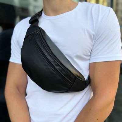 Бананка з натуральної шкіри, сумка чоловіча-жіноча барсетка чорна сумочка Бананка з натуральної шкіри, сумка чоловіча-жіноча барсетка чорна сумочка