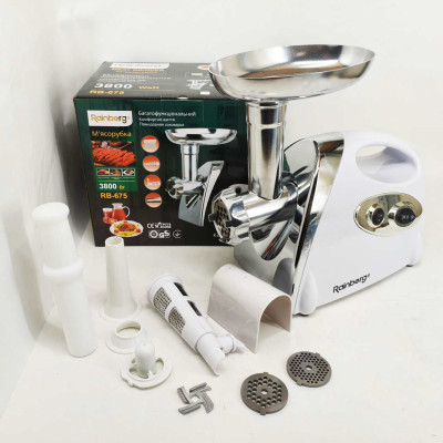 М'ясорубка Rainberg RB-675 3800Вт із соковижималкою, електрична з насадками для шатківниці White 