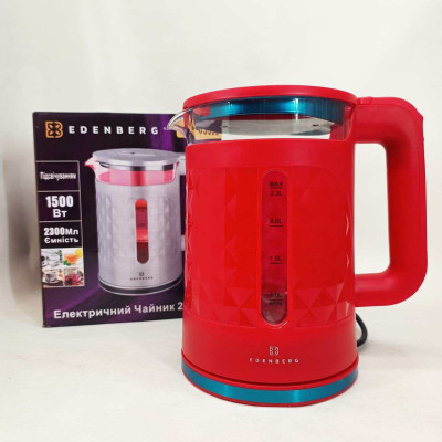 Електрочайник скляний Edenberg EB-83559 2.3л 1500Вт Red 