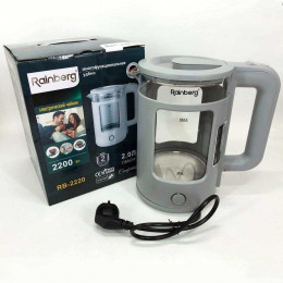 Електрочайник Rainberg RB-2220 скляний дисковий прозорий. Чайник із підсвічуванням 2200 Вт. Колір: сірий Електрочайник Rainberg RB-2220 скляний дисковий прозорий. Чайник із підсвічуванням 2200 Вт. Колір: сірий