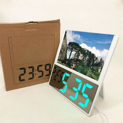 Електронний дротовий настільний цифровий годинник DS-6608 з фоторамкою, зелене підсвічування. Колір: білий Електронний дротовий настільний цифровий годинник DS-6608 з фоторамкою, зелене підсвічування. Колір: білий