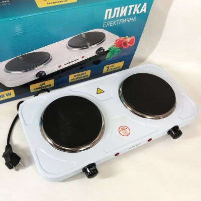 Настільна плита електрична Sea Breeze SB-063, подвійна електроплита, двокомфорочна. Колір: білий 