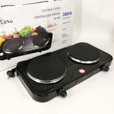 Плита електрична Suntera DP-1925, подвійна електроплита, потужна настільна електроплита. Колір: чорний 