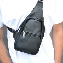 Сумка з натуральної шкіри, слінг чоловічий чорний, барсетка, крос боді, Практична сумка-месенджер