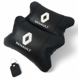 Набір подушок 2шт для авто Renault, натуральна шкіра, на підголівник у машину з логотипом Рено