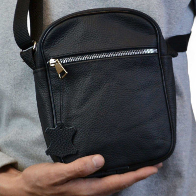 Сумка з натуральної шкіри чоловіча, месенджер шкіряний чорний, якість, чоловіча сумка через плече 