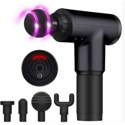 Акумуляторний масажер Fascial Gun KH-320 портативний ручний ударний м'язовий пістолет 4 насадки чорний 