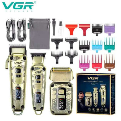 Набір для стрижки волосся і бороди з насадками 3в1 VGR V-642 Акумуляторна машинка 