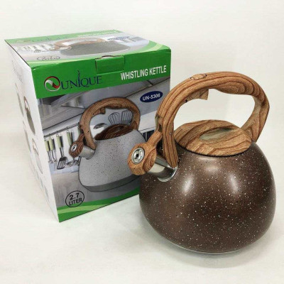 Чайник Unique із свистком UN-5306 2,7л мармур, якісний чайник для газової плити. Колір: коричневий 