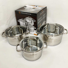 Набір посуду з нержавіючої сталі Edenberg EB-3741 зі скляними кришками 6 предметів Набір посуду з нержавіючої сталі Edenberg EB-3741 зі скляними кришками 6 предметів