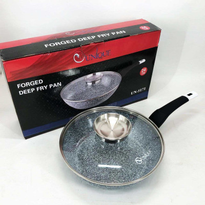 Глибока сковорода з кришкою Unique UN-5171 24 см, Сковорода для приготування на плиті, зручна на кухню Глибока сковорода з кришкою Unique UN-5171 24 см, Сковорода для приготування на плиті, зручна на кухню