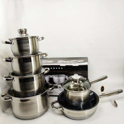 Набір посуду з кришками Edenberg EB-4080 із нержавіючої сталі 12 предметів 2.1л-6.5л 