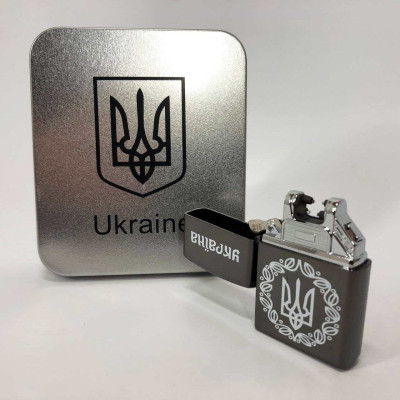 Дугова електроімпульсна запальничка USB Україна металева коробка HL-447. Колір: чорний Дугова електроімпульсна запальничка USB Україна металева коробка HL-447. Колір: чорний