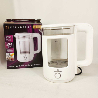 Чайник скляний електричний Edenberg EB-83558 1500Вт Електрочайник з підсвічуванням 2л White 