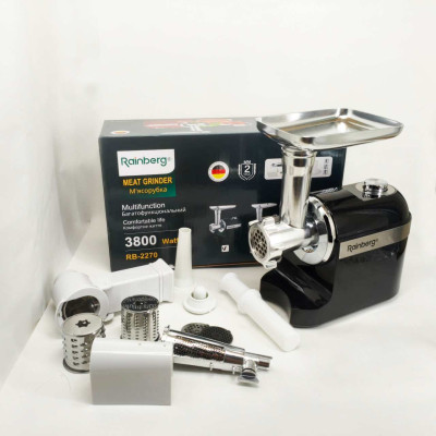 М'ясорубка Rainberg RB-2270 з реверсом та насадками для шатківниці та ковбас 3800Вт Black М'ясорубка Rainberg RB-2270 з реверсом та насадками для шатківниці та ковбас 3800Вт Black