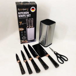 Набір ножів з нержавіючої сталі з підставою Rainberg RB-2325 Black
