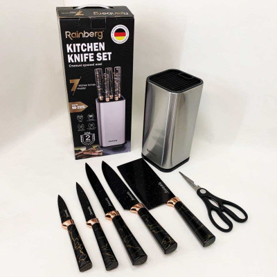 Набір ножів з нержавіючої сталі з підставою Rainberg RB-2325 Black 