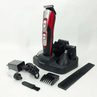 Машинка для стрижки 10в1 GEMEI GM-592, машина для окантування, підстригальна машинка. Колір: червоний 