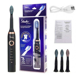 Електрична щітка Shuke SK-601 акумуляторна. Ультразвукова щітка для зубів + 3 насадки. Колір: чорний Електрична щітка Shuke SK-601 акумуляторна. Ультразвукова щітка для зубів + 3 насадки. Колір: чорний