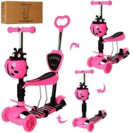 Самокат триколісний з сидінням та батьківською ручкою Сонечко 5 в 1 Pink