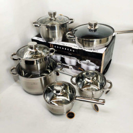 Набір посуду Edenberg EB-2001 з індукційним дном із нержавіючої сталі 12 предметів Набір посуду Edenberg EB-2001 з індукційним дном із нержавіючої сталі 12 предметів