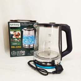 Чайник електричний скляний електрочайник з LED підсвічуванням Rainberg RB-2262 2л 2200Вт Чайник електричний скляний електрочайник з LED підсвічуванням Rainberg RB-2262 2л 2200Вт