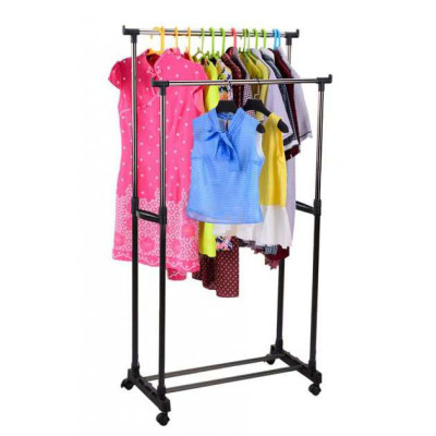 Подвійна регульована вішалка стійка для одягу телескопічна підлогова Double-Pole 