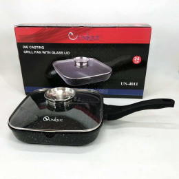 Сковорода-гриль Unique UN-4011 з кришкою 24см, Сковорода для приготування на плиті з товстим дном