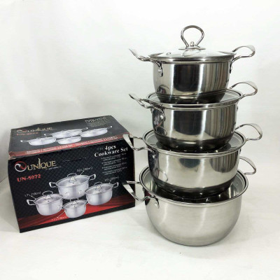 Набір каструль Unique UN-5072 8 предметів нержавіюча сталь скляні кришки, Набір посуду для плит 