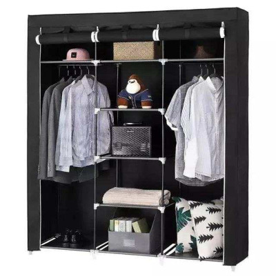 Шафа тканинна 3 секції складана з каркасом STORAGE WARDROBE 175 х 130 х 45 см. Колір: чорний 