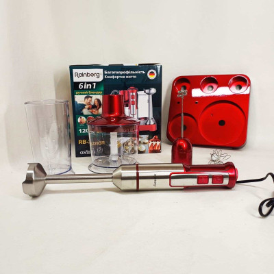 Багатофункціональний блендер 6в1 Rainberg RB-2293 1200Вт кухонний подрібнювач ручний блендер міксер Red 