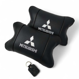 Подушки Mitsubishi з натуральної шкіри, Автоподушки на підголовник + шкіряний брелок з логотипом Подушки Mitsubishi з натуральної шкіри, Автоподушки на підголовник + шкіряний брелок з логотипом