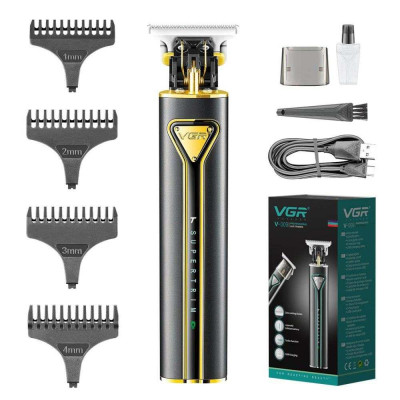 Професійна акумуляторна машинка для стрижки VGR V-009 тример для бороди та вусів. Колір: золотий 