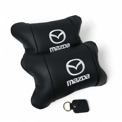 Набір шкіряних подушок Mazda з вишивкою логотипу + подарунок – шкіряний брелок Набір шкіряних подушок Mazda з вишивкою логотипу + подарунок – шкіряний брелок
