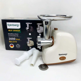 М'ясорубка електрична Rainberg RB-2319 із системою реверсу насадка куббе 3000Вт Beige