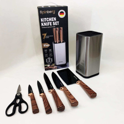 Набір ножів із нержавіючої сталі з основою Rainberg RB-2325 Brown Набір ножів із нержавіючої сталі з основою Rainberg RB-2325 Brown