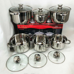 Набір каструль UNIQUE UN-5035 з нержавіючої сталі з товстим дном в 5 шарів з кришками, 12 предметів