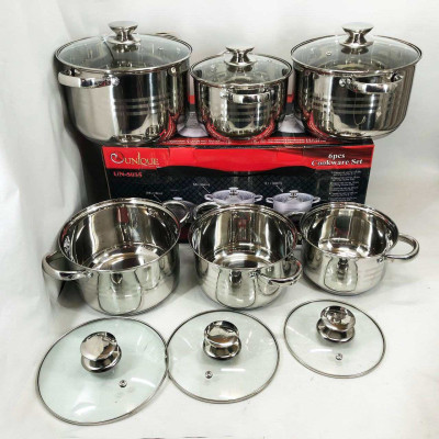 Набір каструль UNIQUE UN-5035 з нержавіючої сталі з товстим дном в 5 шарів з кришками, 12 предметів 